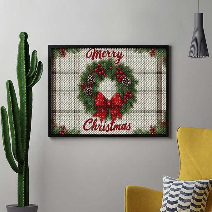 AIVKIEJK Diamond Painting Kits for Adults - Red Bow & Green Leaves Merry Christmas Painting DIY 5D Full Drill Diamond Dots Paintings with Diamonds Gem Art and Crafts Home Decor 12"x16"