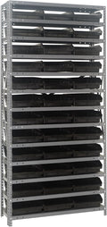Quantum Storage Systems 1875-110BK Steel Shelving Unit with 4" Shelf Bins, 18" D x 36" W x 75" H, Black