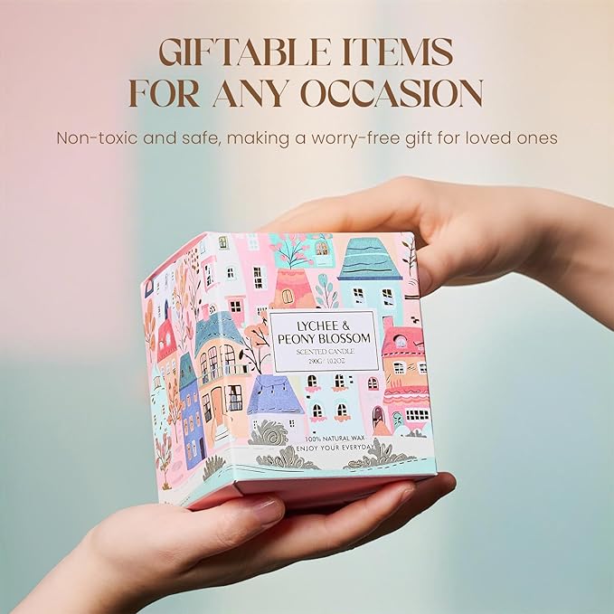M&SENSE Lychee Peony Scented Candles for Women 10.2 oz 60 Hours Long Burning Cute Candles Housewarming Gifts for Stress Relief, Meditation, Calm, Yoga