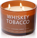 Whiskey & Tobacco Scented Candle, Luxury Large 3 Wick Soy Candle 12 Oz, 60+ Hour Long Lasting Clean Burn, Elegant Aromatherapy Home Decor, Housewarming & Birthday Gift for Men & Women