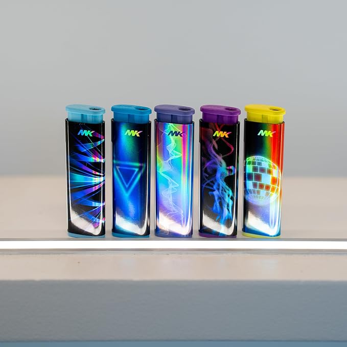 MK Wind Proof Jet Flame Lighters, 5PCS Striking Design, Ideal as Lighters for Candle, Camping, Outdoor use, Butane Refillable Lighter (EDMGenre-5PC)