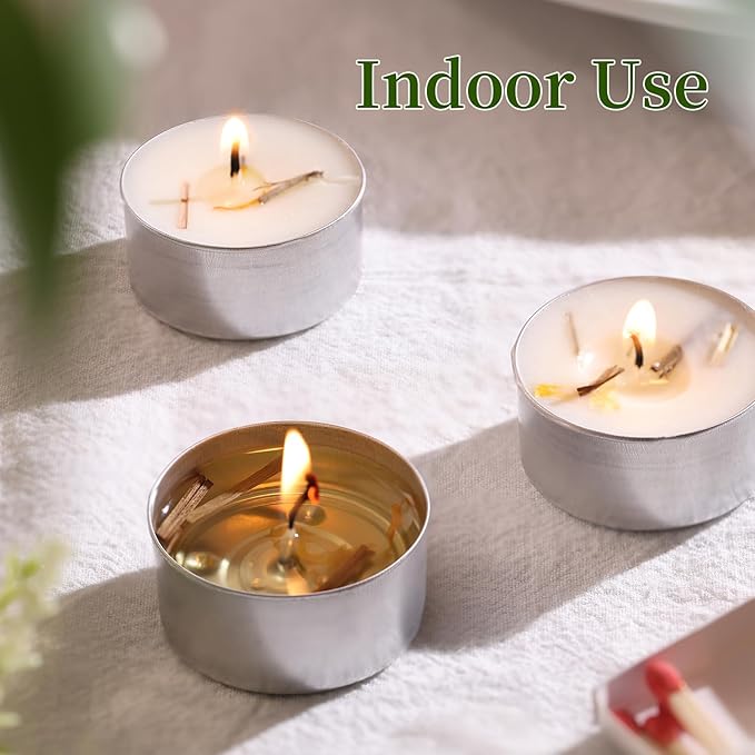 48 Pcs 6H Citronella Tealight Candles Indoor Outdoor, Decorative Scented Tealight Candles with 100% Palm Wax Base & Dried Lemongrass, Smokeless for Patio, Home, Outside Use