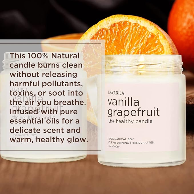 Lavanila Vanilla Grapefruit Scented Candles (Set of 2) - Natural Soy Candles, Clean Burning, Handcrafted, 7 oz Each