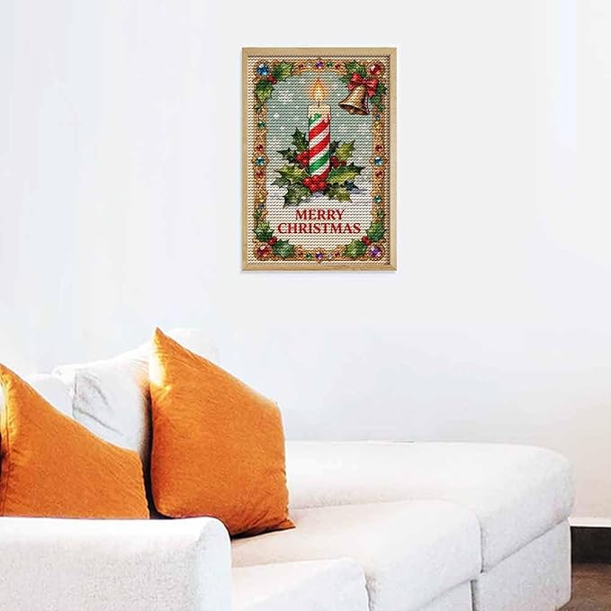 AIVKIEJK Diamond Painting Kits for Adults - Merry Christmas Candle & Holly Accents Painting DIY 5D Full Drill Diamond Dots Paintings with Diamonds Gem Art and Crafts Home Decor 8"x12"