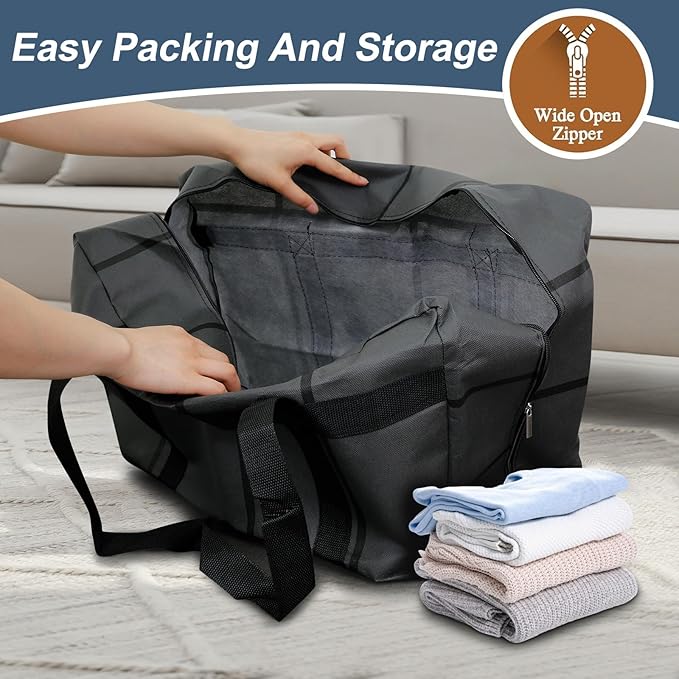 8Pack Extra Large Heavy Duty Moving Bags with Zippers & Reinforced Handles Heavy-Duty Storage Totes – Moving Boxes for Clothes, College Supplies, and Moving – Waterproof & Foldable (Extra Large)