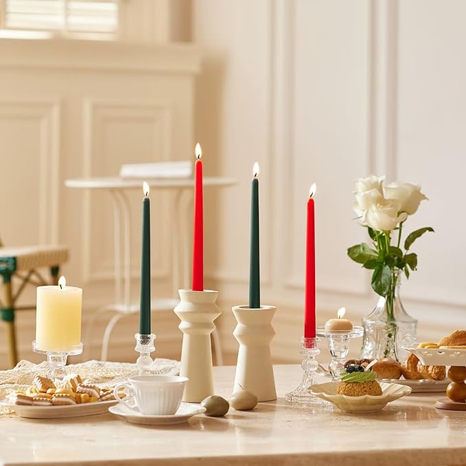 12-Inch Tall Dripless Taper Candles Set of 4 - Red and Green Tapered Candles, Perfect for Christmas - Smokeless, Unscented, Long Burning - Hand Poured, Colored Tall Candlesticks - Christmas