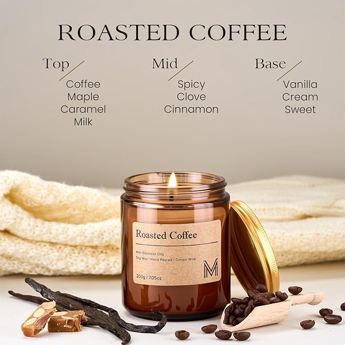 M&SENSE Roasted Coffee Scented Christmas Candle Gift, Aromatherapy Candle Set for Women, Soy Wax Candles Home Scented, Long Lasting Amber Jar Candles Gift for Christmas, Thanksgiving, Holiday