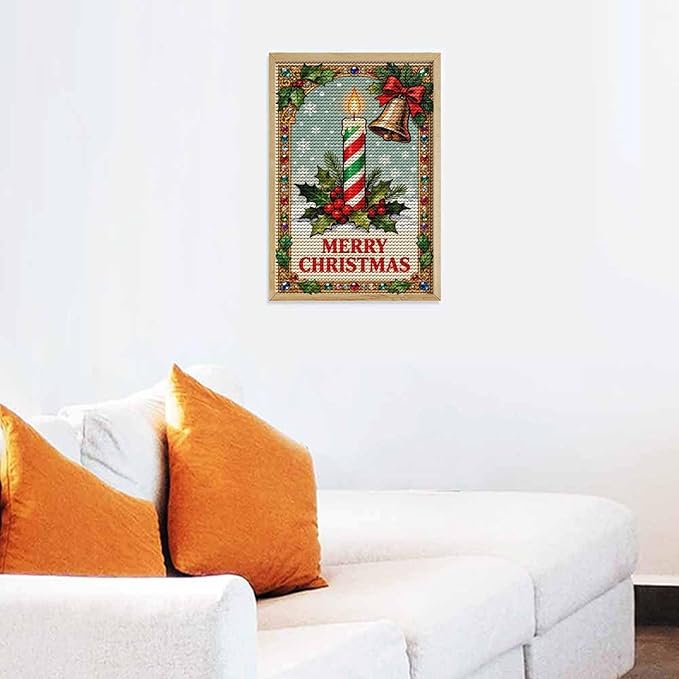 AIVKIEJK Diamond Painting Kits for Adults - Merry Christmas Candle & Holly Accents Painting DIY 5D Full Drill Diamond Dots Paintings with Diamonds Gem Art and Crafts Home Decor 8"x12"