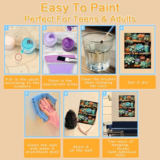 Meothan Framed Paint by Numbers Kits for Adults, Green Plants Succulent Paint by Numbers Kits on Canvas with Easel for Home Wall Decor 11.8x15.7inch (30x40cm)