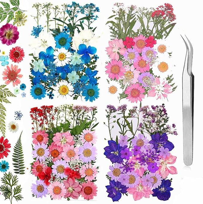 160 Pcs Dried Pressed Flowers for Resin, Real Pressed Flowers Dry Leaves Bulk Natural Herbs Kit for Scrapbooking DIY Art Crafts, Epoxy Resin Jewelry Molds, Candle, Soap Making, Nails Décor