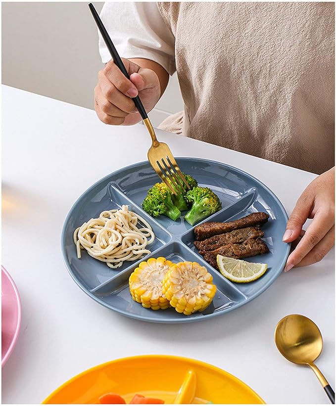 4 Compartment Divided Plates Toddler Plate For Kids Snacks Divided Plates For Adults Baby Dinner Plate For Fitness and Weight Loss, Snack Fruit Plate BPA Free - 1 Pack