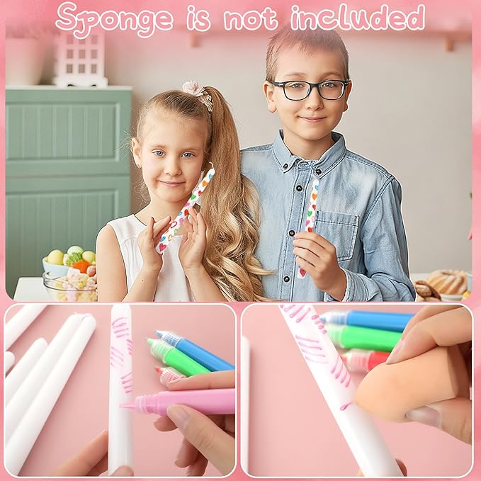 Lounsweer 12 Pcs Galentine DIY Candle Painting Kit Bulk 6 Set Ivory Taper Candles and Wax Pen Valentine's Day Candle Painting Crafts Gifts for Adult Couples DIY Making Crafts Wedding Party Decor