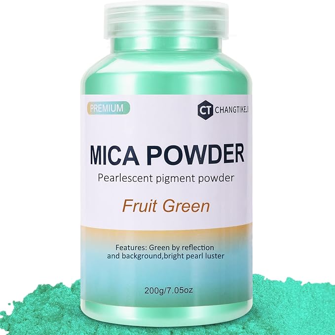 Mica Powder,200g/7.26oz Large Jar,Fruit Green Mica Powder Pigment for Epoxy Resin，Lip Gloss，Paint，Dye，Soap Making，Nail Polish,Candle Making,Bath Bombs