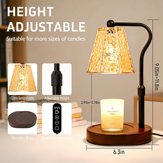 Candle Warmer lamp with Timer Dimmer,Electric Candle Warmer, Vintage Flower Lotus lamp,Compatible with Various Candles, Gifts for Mom Women,Candle Lamp for Bedroom Home Decor (Amber-Retro)