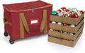 Covermates Keepsakes Rolling Adjustable Ornament Storage Bag – Heavy-Duty Polyester, FlexGrid Trays & Padded Dividers – Protective Holiday Organizer with Wheels, Handles & ID Window, Red