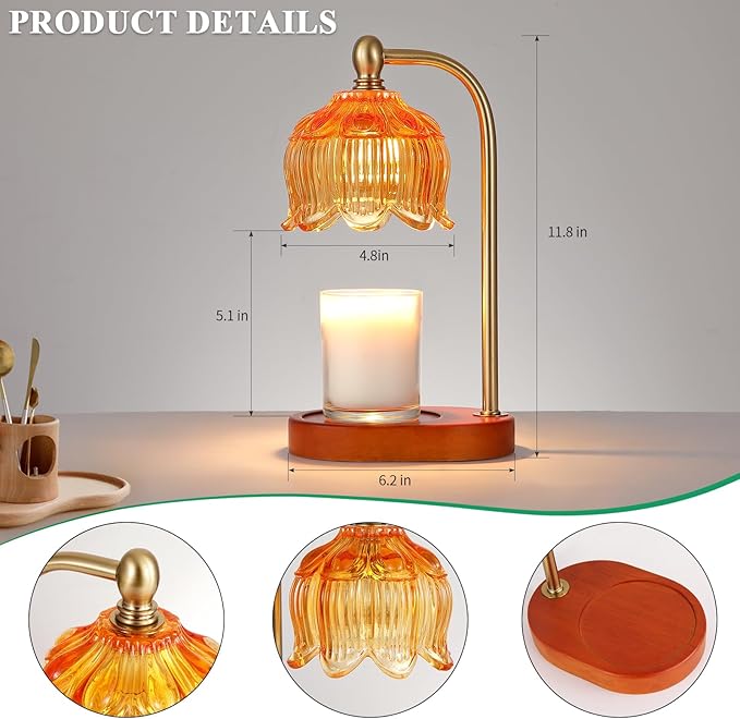 MEIXISUE Candle Warmer Lamp with Timer and Dimmer,Electric Amber Light Gifts for Women Melt Wax Warmer Lamp with 2 Bulbs for Candle Jars House Warming New Home Decor