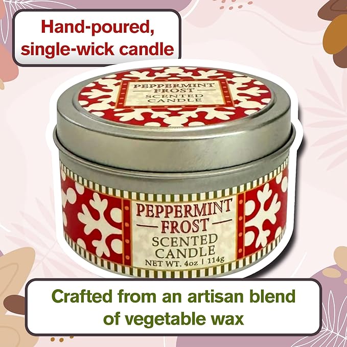 Greenwich Bay Hand-Poured Scented Candle in Decorative Tin – 4 oz/114 g Travel Candle with Lead-Free Wick, Vegetable Wax, Long-Burning Aromatherapy Gift, Single Wick – Made in USA (Peppermint Frost)