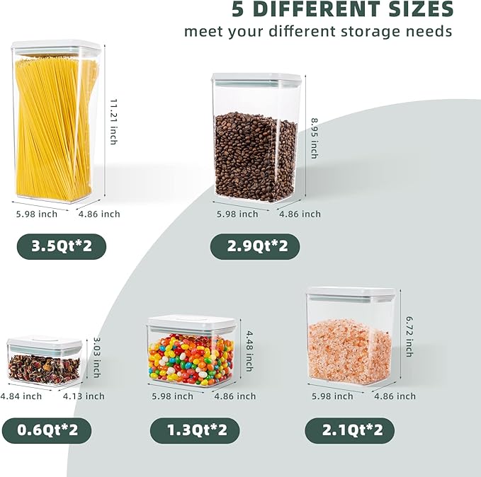 Food Storage Containers with Lids, 10 Pcs Airtight Pantry Storage Sets BPA-Free Pop Top Containers, Stackable Kitchen Organization for Cereal Flour Sugar Rice Pasta