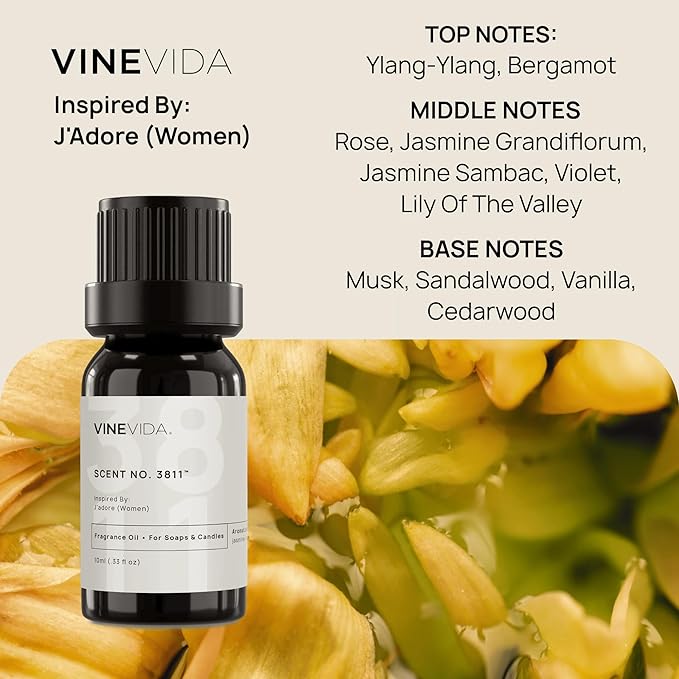 VINEVIDA [0.33 Oz] Scent No. 3811 Inspired by J'Adore (Women); Fragrance Oil for Candle Making and Soap Making - Premium Candle Scents for Soy Candles
