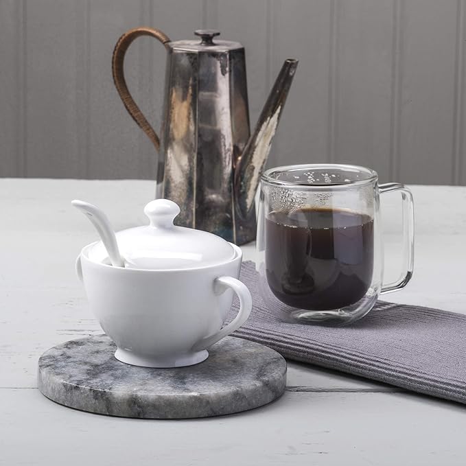 WM Bartleet & Sons 1750 Traditional Porcelain Sugar Bowl with Lid & Spoon – White