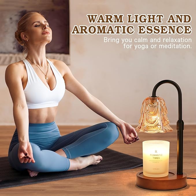 Small Candle Warmer Lamp with Timer, Adjustable Flower Lamp Warmer for Jar Candles, Unique Women Gifts for Birthday, Dimmable Candle Heater, Cute Wax Warming Light with Wood Base
