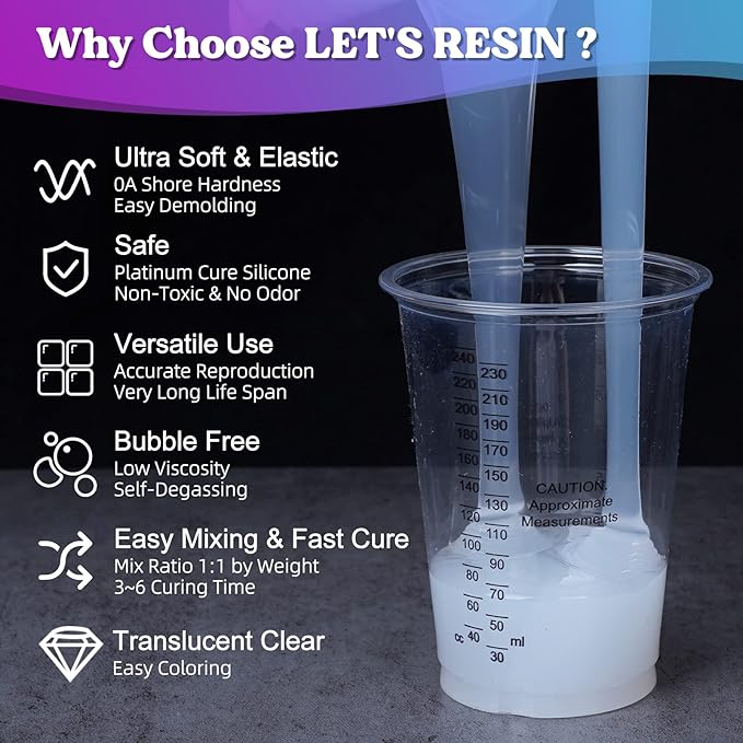 LET'S RESIN Silicone Mold Making Kit 0A, Extra Soft & Elastic Molding Silicone 70.5oz, Liquid Silicone for Mold Making Platinum Cure, Ideal for 3D Silicone Molds, Candle Molds, Soap Molds, Resin Molds