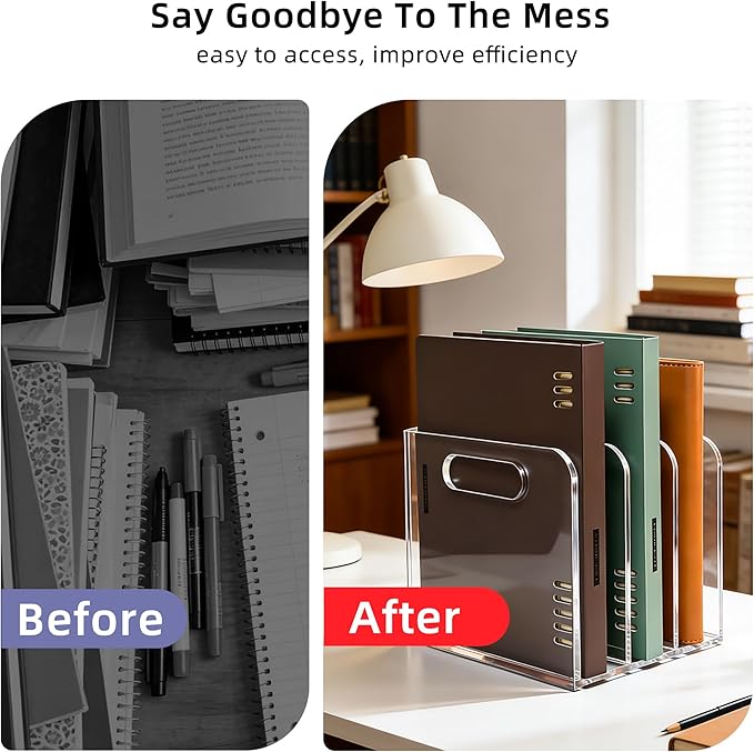Acrylic Magazine File Holder, 3 Vertical Compartments Desk Document Sorter Organizer, Clear Folder Rack Binder for Office/Documents/Classroom, for Home, Tablet, Magazines, Books & Accessories