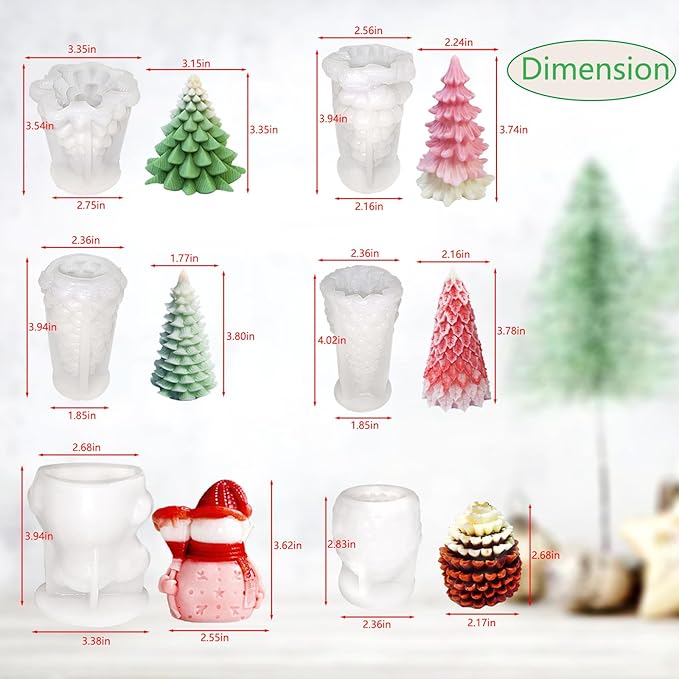 6PCS Christmas Candle Molds - Pine Cone/Snowman Shapes, Resin & Wax Silicone Molds Kit