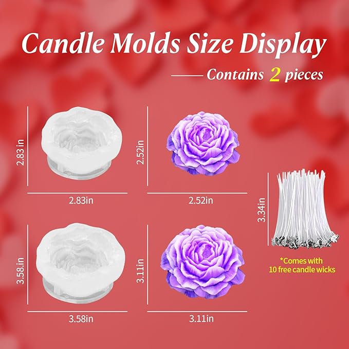 MGLIFEUL 2Pcs Peony Silicone Candle Flower Wax Mold Silicone for Candles Resin Making Molds Moldes De Silicona para Hacer Velas Artesanales De Silicona,for Making Mothers Day Gifts for Mom Daughter
