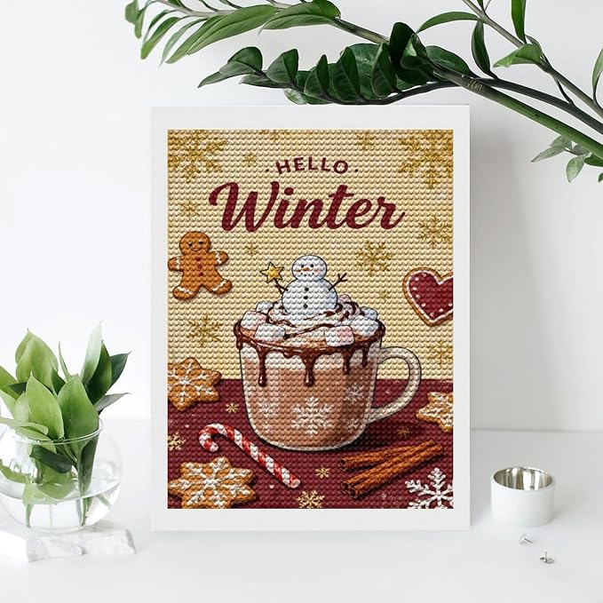 Diamond Painting Kits for Adults - Hello Winter Ice Cream & Gingerbread Snowflakes & Candles Painting DIY 5D Full Drill Diamond Dots Paintings with Diamonds Gem Art And Crafts Home Decor 12"x16"