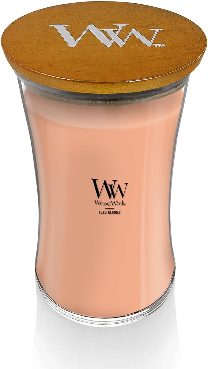 WoodWick Yuzu Blooms Gifts for Women and Men, 21.5 oz Large Hourglass Candle with Crackling Wick