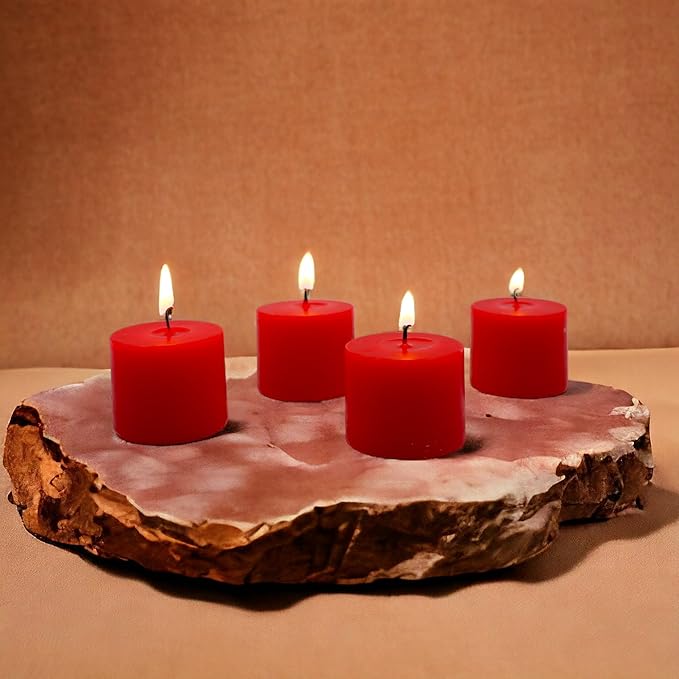 Hosley Set of 30 Unscented Pressed Red Votive Candles – Bulk Pack, Clean-Burning, Long-Lasting 10-12 Hour Burn Time – Ideal for Weddings, Home Décor, Spa, and Events