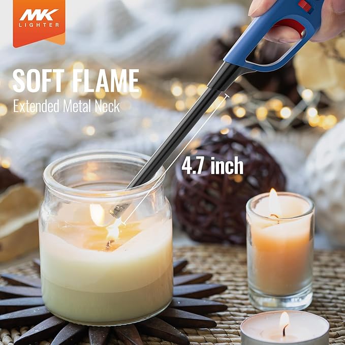 MK Lighter 3-Pack Multi-Purpose Butane Lighters – 2 Large Long Lighters Soft Flame Utility + 1 Mini Torch, Assorted Colors for Candles, Camping & Outdoor Use (Random Color Combo 3PC)