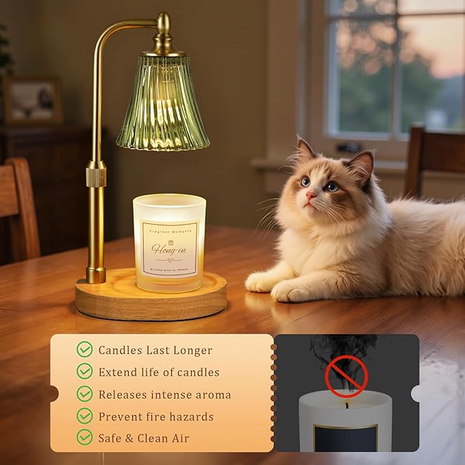 Hong-in Green Candle Warmer Lamp with Timer Dimmable,Birthday Gifts for Women,Adjustable Height Wax Melt Warmer for Jar Candles,House Warming Gifts New Home,Ideal for Office,Dorm,Bedroom Home Decor