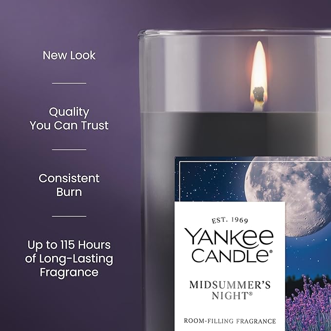 Yankee Candle Medium Pillar Scented Candle with up to 115 Hour Burn Time, Premium Plant Wax Blend for Consistent Burn, 14.25 oz Pillar Candle with Room Filling Fragrance, Midsummer's Night