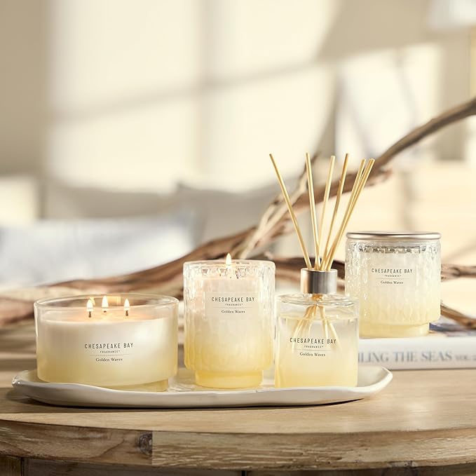 Chesapeake Bay, 14.5oz Golden Waves Scented Candle, Mood Evoking Fragrance, Sea Glass-Inspired Jar, Premium Soy Blend Wax with Essential Oils, Coastal Fragrance for Home Décor or Gifting
