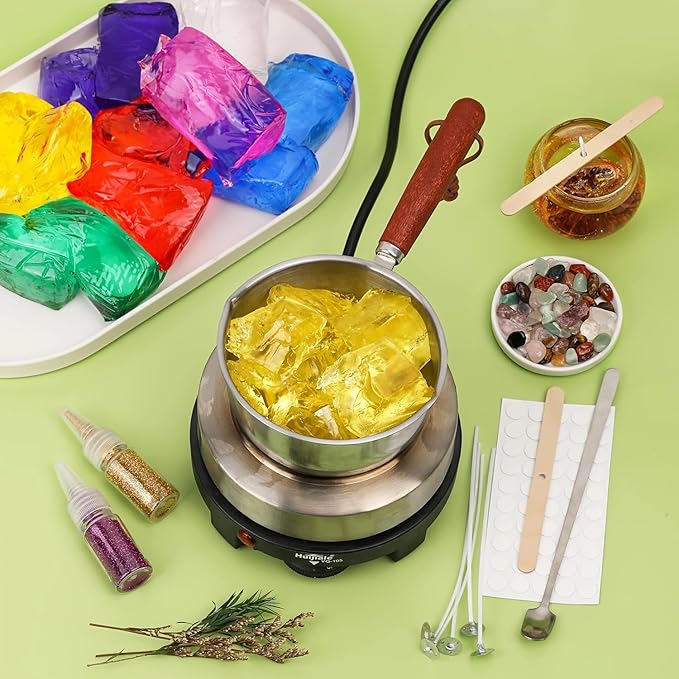 Blingfun Gel Wax Candle Making Kit with 7 Colors Jelly Wax, Rabbit Mold, Wicks, Wick Stickers, Drill - DIY Scented Candle Fun Craft Supplies for Home Decor