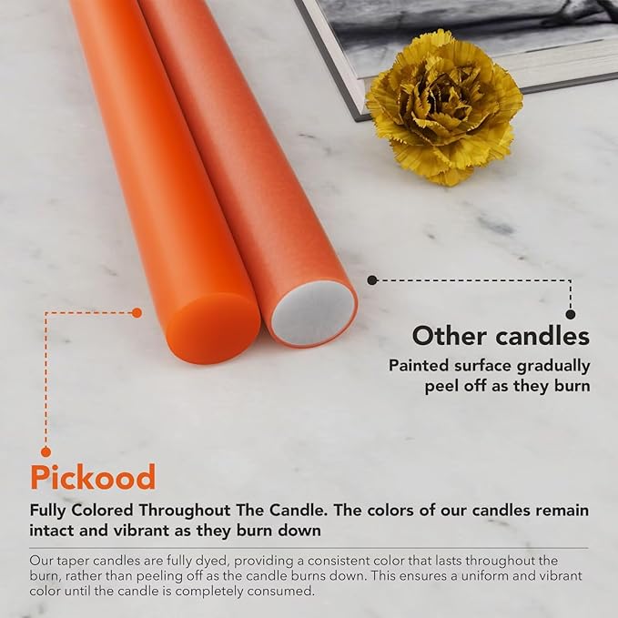 12-Inch Tall Dripless Taper Candles Set of 4 - Orange Tapered Candles, Perfect for Halloween,Fall - Smokeless, Unscented, Long Burning - Hand Poured, Colored Tall Candlesticks - Thanksgiving