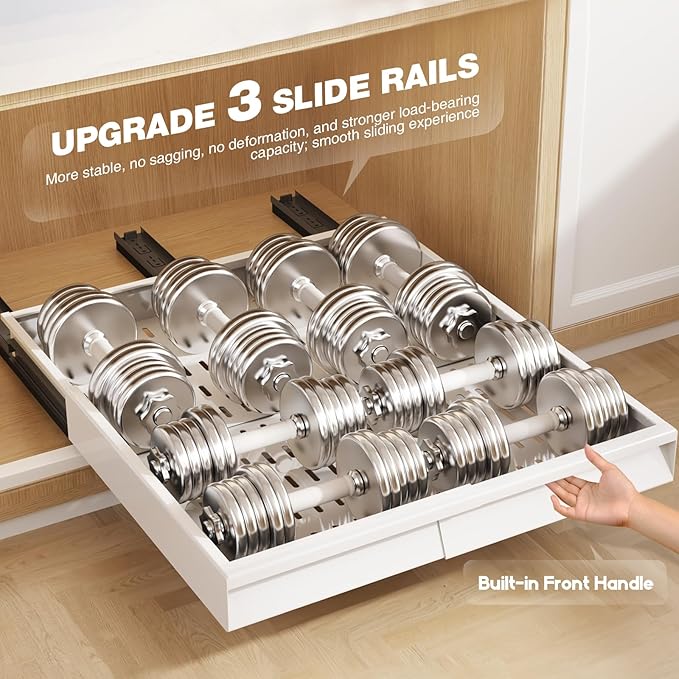 4 Pack Pull Out Cabinet Organizer With Raising Pad for Framed Cabinets,Expandable Width (13"-21") and Depth (17"-24"),3 Slide Rails Slide Out Drawers with Handle,No-Drill Roll Out Shelf,White