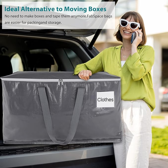 Fabspace Moving Bags Heavy Duty with Strong Zippers and Handles Collapsible Moving Supplies, Storage Totes for Packing & Moving Storing 125L 8Pack