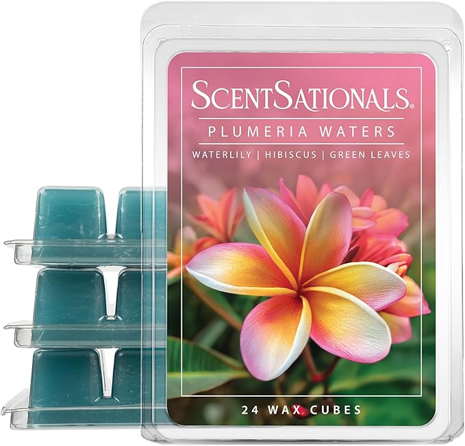 Scentsationals Wax Melts, Wax Cubes Strong Scent - Flower Garden Collection Plumeria Waters - Long Lasting Scented Wax Melts for Warmer, 10oz (24-Cubes)