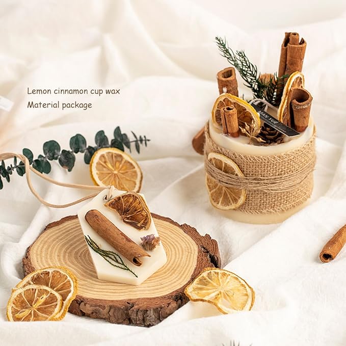 SimpleVibesXinPuwei DIY Lemon Cinnamon Pillar Wax Material Kit - Festive Handmade Activity Scented Wax Crafting Set (B)