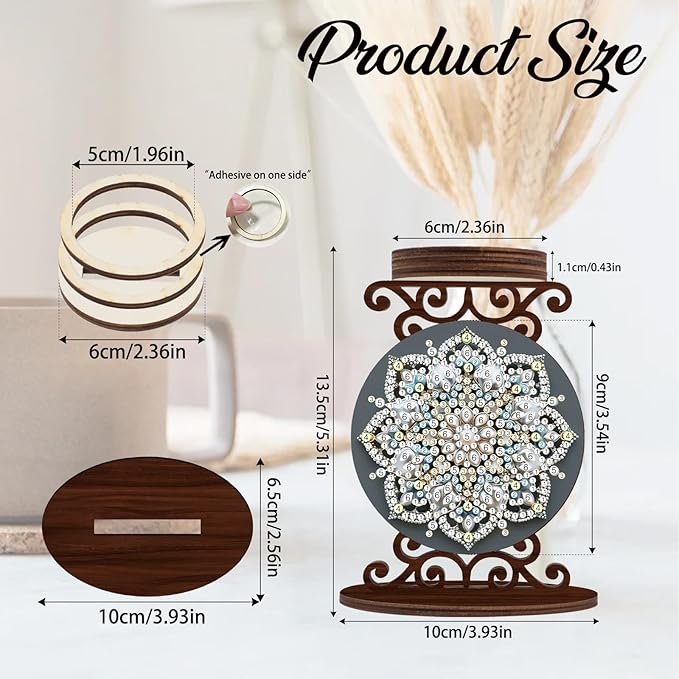 DIY Diamond Candlestick Holders Diamond Art Painting Wooden Home Decoration Holiday Surprise Dress Up Candlestick Ornaments Double-Sided Diamond Mandala Candle Holder Kits Tabletop Decoration