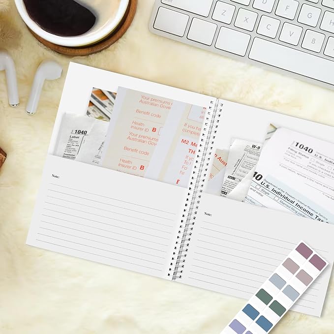 Letter Size Yearly Tax Organizer Book with 12 Separate Pockets Spiral Bound 8.5x11 Tax Document Folder Tax Record Book with Tabs Monthly Bill Receipt Income Tax Organizer System for Home Office Taxes
