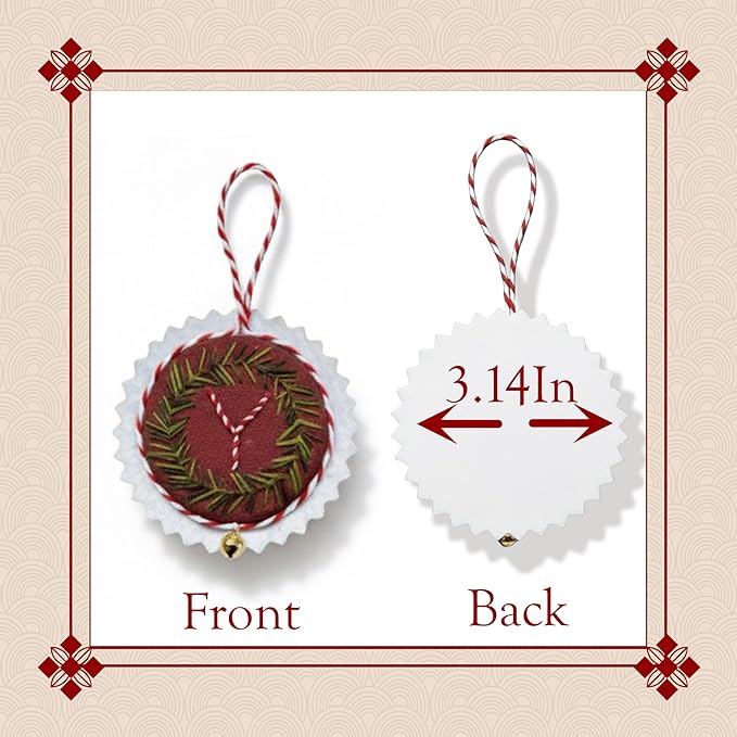 TenDawn Personalized Christmas Embroidery Ornament Kit, Set of 12 DIY Wreath Decorations with Customizable Letters – Handmade Holiday Ornaments for Tree & Gift – Rustic Christmas Decor