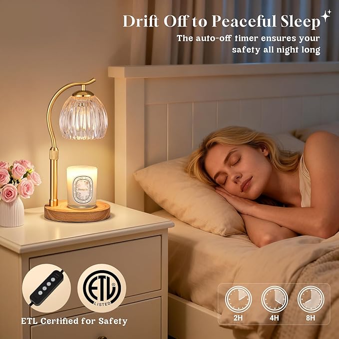Candle Warmer Lamp with Timer & Dimmer, Adjustable Height Flower Wax Melt Warmer, Cozy Home Decor, House Warming Gifts,Vintage Birthday Gift for Women Mom Her