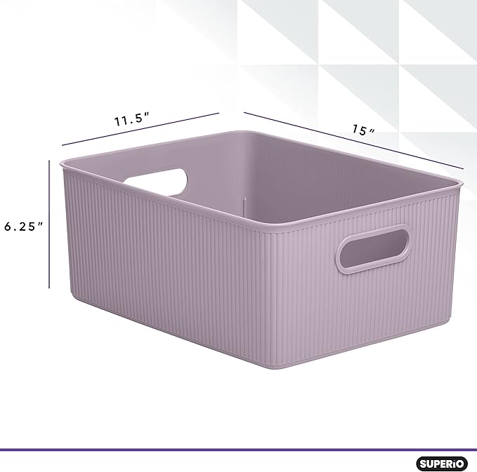 Superio Decorative Plastic Basket Open Home Storage Bins Organizer Baskets, Large (8 Pack) Container Boxes for Organizing Closet Storage Bins for Shelves Drawer Shelf, 15 Liter