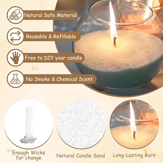 MECCANIXITY Pearled Sand Candles with 30 Pcs Wicks 14Oz / 400g Candle Beads Refillable Powder Sand Wax Making Kit for Thanksgiving Christmas Wedding Party DIY Home Crafts, White