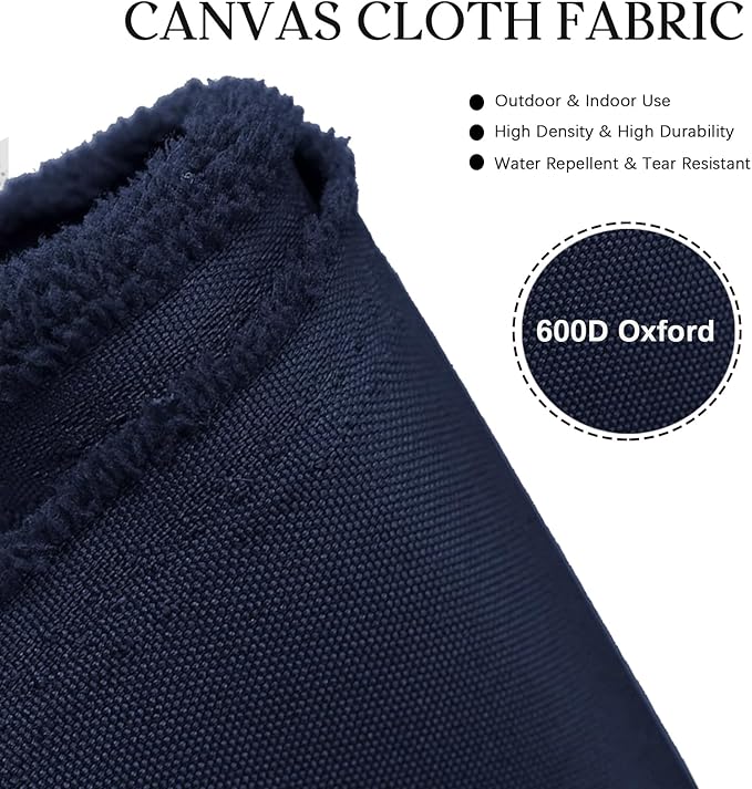 Waterproof Canvas Cloth Fabric by The Yard 60" W 600D Oxford Polyester Upholster Fabric Water Resistant Material for Outdoor Furniture Chair Cushion Cover DIY Sewing (1 Yard, Navy Blue)