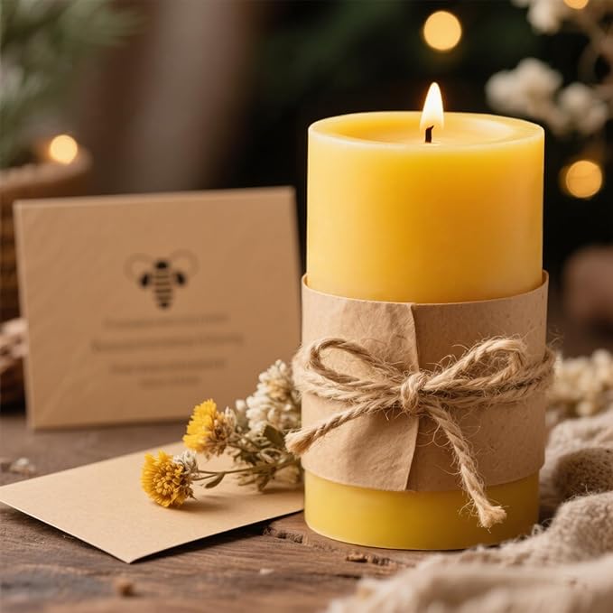 3x6inchs Beeswax Candles - 3 Pack Large Emergency Candles, 309 Hour Long Burn Time Big Bees Wax Candle for Home, Beeswax Pillar Candle for Home Holidays Decor Spa Relaxation (3x6in)